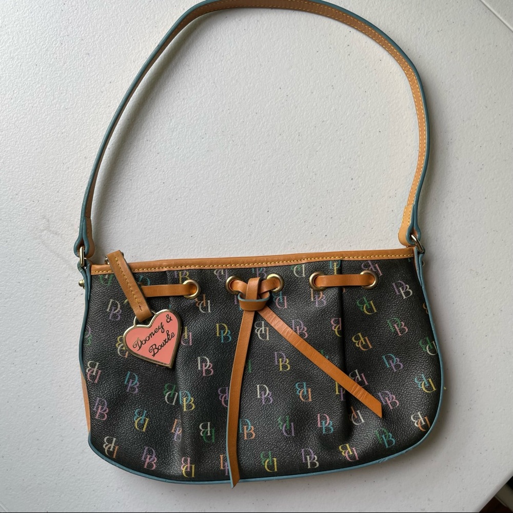 Dooney & Bourke Black Leather Multicolor Logo Mini Shoulder Purse Y2K 2000s